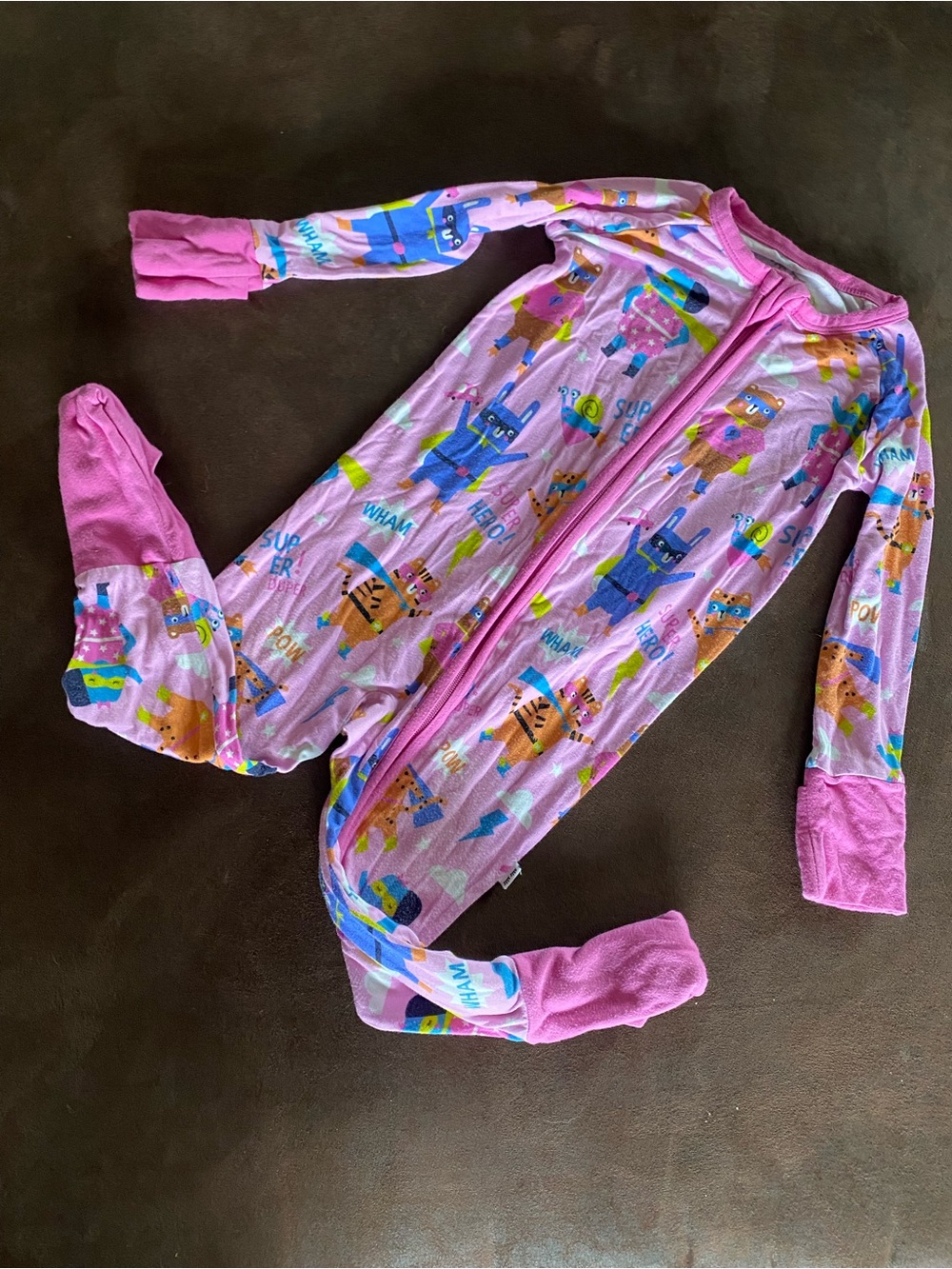 Little Sleepies Pink Monster-Print Footed Pajama One-Piece